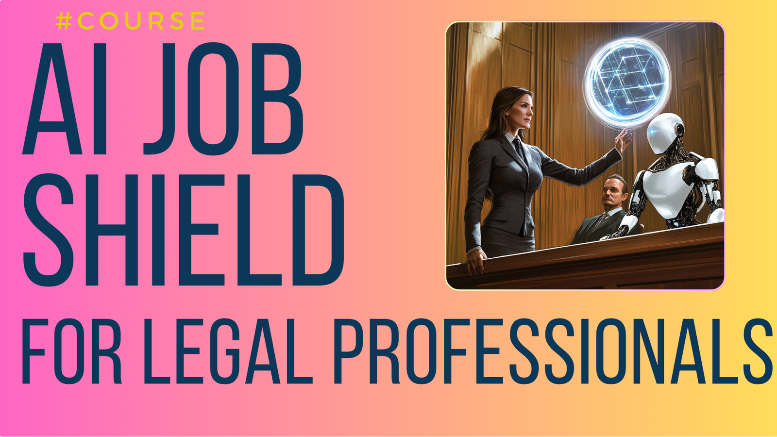 AI Job Shield for Legal Professionals cover showing lawyer and AI robot in courtroom, legal track.