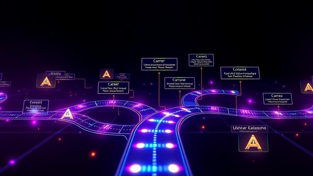 Program selection roadmap graphic with branching neon paths for choosing the right AI Job Shield track.